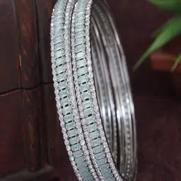 SGA FASHION Set Of 2 Silver-Plated American Diamond Studded Bangles image 1