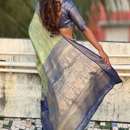 all about you Woven Design Zari Silk Blend Kanjeevaram Saree image 3