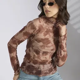 SHOWOFF Women Brown Dyed Cotton Blend Tops-image-11