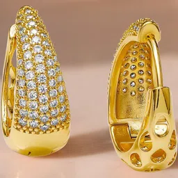 Rubans 18K Gold-Plated Cubic Zirconia Studded Circular Shaped Hoop Earrings image 2