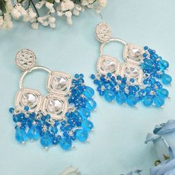 MEIRA JEWELLERY Silver Plated Kundan Stones Studded & Pearls Beaded Circular Drop Earrings-picture-11