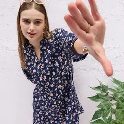 DressBerry Floral Print Crepe A-Line Dress-image-54