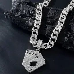 KRENOZ Sliver-Plated Stone-Studded Pendant With Chain image 1