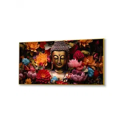 nestroots Canvas Framed Buddha Surrounded by Vibrant Blossoms Wall Painting image 3