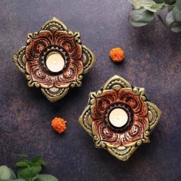 the handicraftian Square Terracotta Gold Diya Set (Pack Of 2)-picture-10