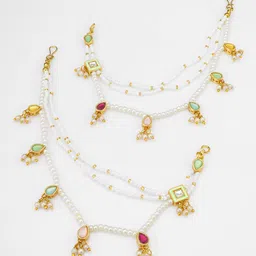 Anouk Gold-Plated Stones Studded & Pearls Beaded Teardrop Shaped Ear Chains image 5