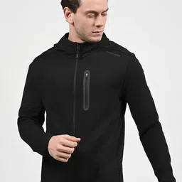 Skechers Men Solid Hood Cotton Front-Open Sweatshirt image 4