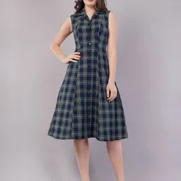 FLY STITCH Checked Fit & Flare Midi Dress-image-13