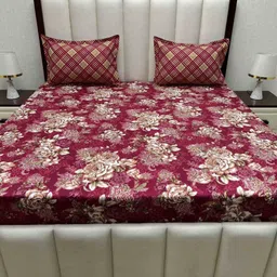 Pure Decor Leisure Fur Maroon & Beige Printed 250 TC King Bedsheet Set 2.74 m X 2.74 m image 3