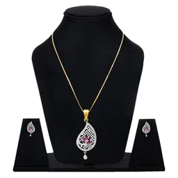 Sitashi Gold-Plated Alloy American Diamond Pendant & Earrings-picture-24