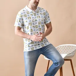 Mast & Harbour Men Geometric Printed Polo Collar Cotton T-shirt image 3