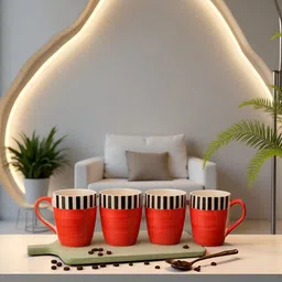 HINDUSTANI SAUDAGAR Red Handcrafted Solid Ceramic Glossy Mugs Set of Cups and Mugs image 4