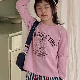 LULU & SKY Girls Typography Striped Extended Sleeves Pockets T-shirt-picture-52