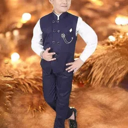 Eliq Boys Long Sleeves Party Shirt With Trousers & Waistcoat-picture-34