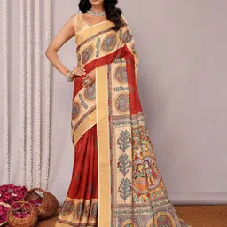 Janasya Ethnic Motifs Zari Silk Blend Ready to Wear Chanderi Saree-picture-19