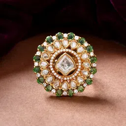 Voylla Kundan Opulance Shahi Chand Green Ring image 1