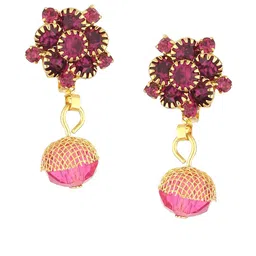 FirstBlush Gold-Plated Cubic Zirconia Studded Clip On Floral Shaped Drop Earrings-image-64