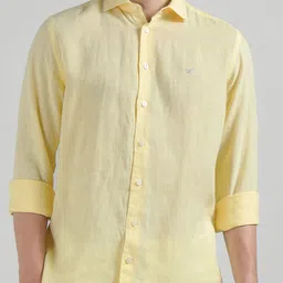 HACKETT LONDON Men Slim Fit Solid Spread Collar Linen Casual Shirt-picture-14