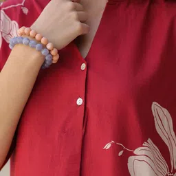 JISORA Women's Peach Printed Cotton Top With Trousers Co-Ord Set image 5