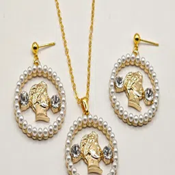 SAPRAA TRENDS Gold-Plated American Diamond & Pearls Studded Anti Tarnish Jewellery Set-picture-24