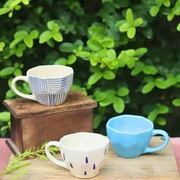 WEAVING HOMES Blue & White 3 Pieces Printed Ceramic Glossy Mugs- 220 ml Each image 2