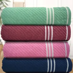 Myntra Elegant Homes Green & Pink 4 Pieces Cotton 400 GSM Bath Towel-picture-19