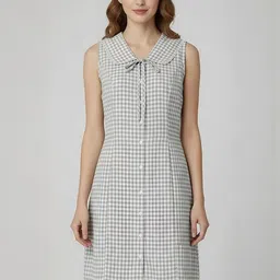 DressBerry Checked Peter Pan Collar A-Line Dress-image-8