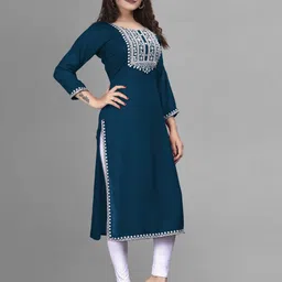 patbro Women Embroidered Viscose Rayon A-line Kurta image 3