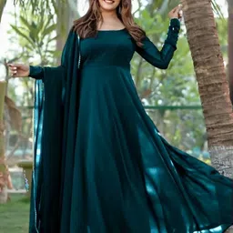 djcm fashion hub Solid Georgette Stitched Anarkali Gown image 3