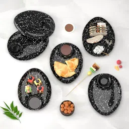 castleite Wales Melamin Plates Set for Serving Snacks at Home, Marble Black, Chip & Dip Tray-picture-12