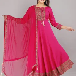 lucky fabrics Women Viscose Rayon Kurta Dupatta Set-picture-21