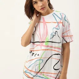 Kook N Keech Abstract Printed Drop-Shoulder Pure Cotton Oversized T-shirt image 1