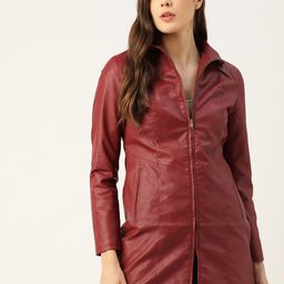 Leather Retail Women Red Lightweight Longline Faux Leather Jacket-picture-49