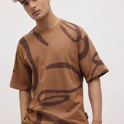 The Roadster Life Co. Abstract Print Drop-Shoulder Sleeves Pure Cotton T-shirt-picture-41