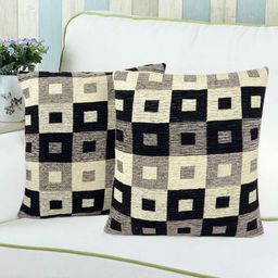Saral Home Black & Grey Set of 2 Geometric Square Cushion Covers-image-54