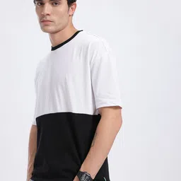 glitchez Colourblocked Round Neck Oversized T-shirt-image-63