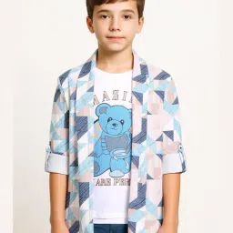 Charchit Boys Blue Printed Comfort Fit Shirt-picture-35