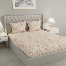 Raymond Home Festive Pink 160 TC Cotton King Bedsheet with 2 Pillow Covers-image-0