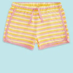 Pantaloons Junior Kids Yellow & Pink Cotton Striped Shorts-picture-27