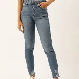 Forever 21 Blue Cotton Mid Rise Distressed Jeans-picture-36