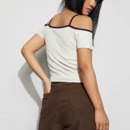 Ginger By Lifestyle Off White Cotton Regular Fit Printed Top image 2