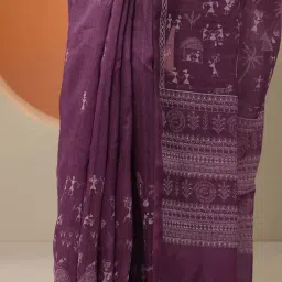 Libas Purple Printed Saree With Unstitched Blouse image 5