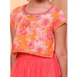 BIBA Girls Orange & Coral Embellished Lehenga, Choli with Dupatta image 5