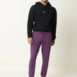 Rare Rabbit Purple Cotton Regular Fit Solid Joggers image 4