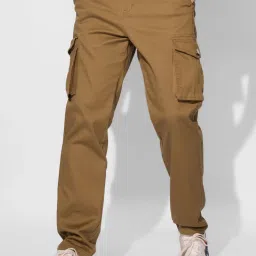 The Souled Store Rust Cotton Straight Fit Cotton Casual Trousers image 5