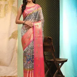 Silk Land Art Silk Grey & Pink Printed Saree With Blouse-picture-10
