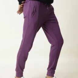 Rare Rabbit Purple Cotton Regular Fit Solid Joggers image 2