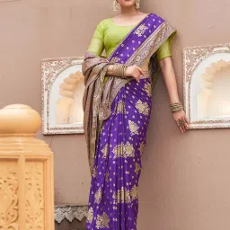 Satrani Purple Woven Saree With Unstitched Blouse image 5