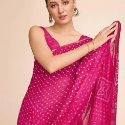 Satrani Rani Pink Cotton Silk Bandhani Saree With Unstitched Blouse image 5