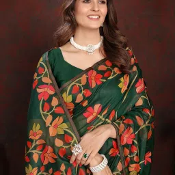Satrani Green Woven Saree With Unstitched Blouse image 5